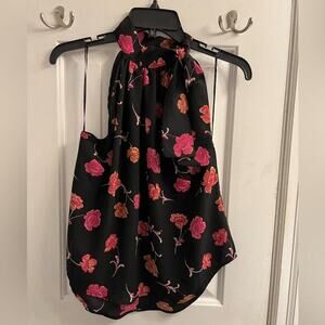 Gorgeous Paper Crane Halter Neck are Upscale Blouse Floral Print Top Sz M